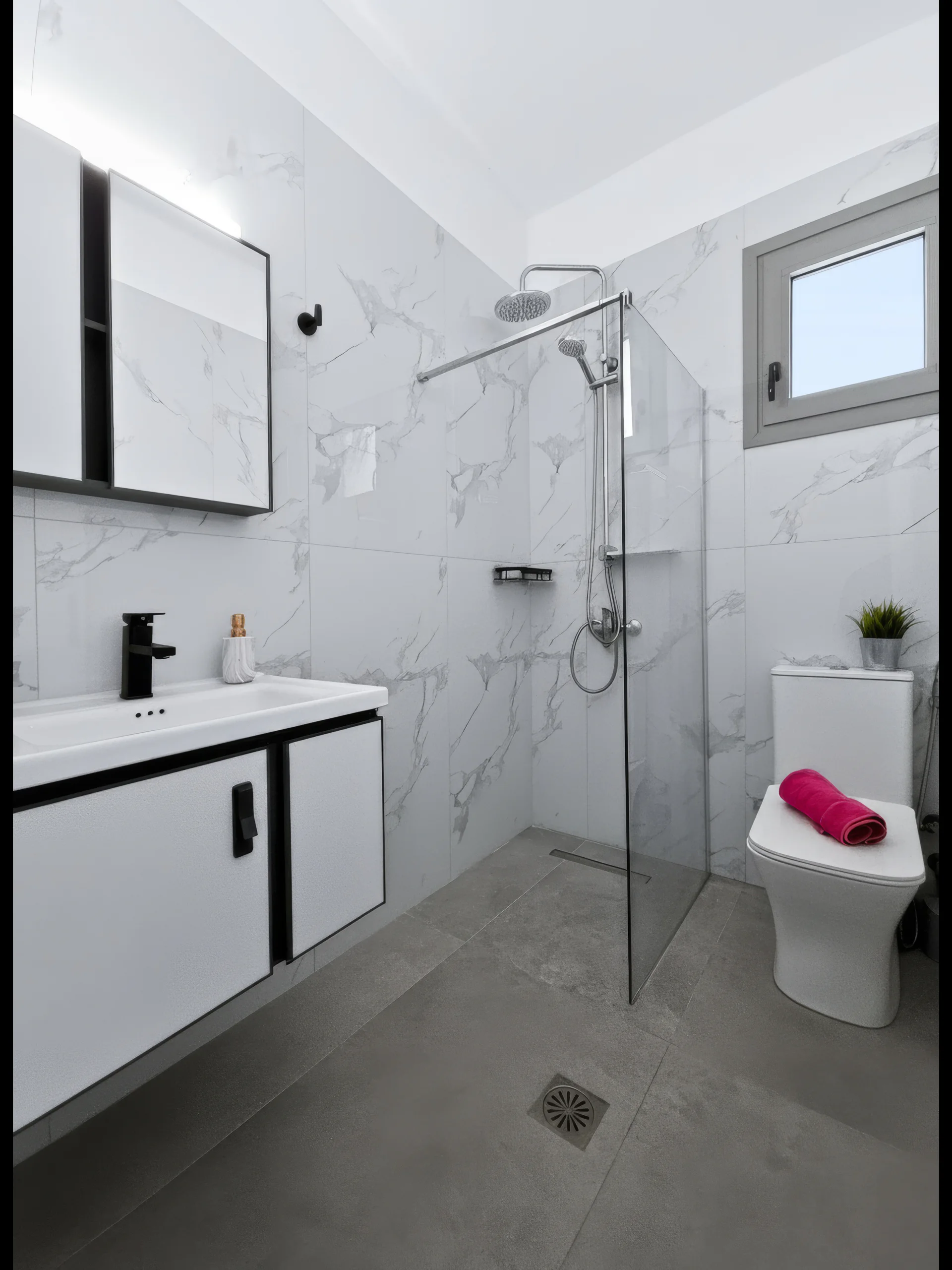 Studio 2: bright private bathroom with a walk-in shower