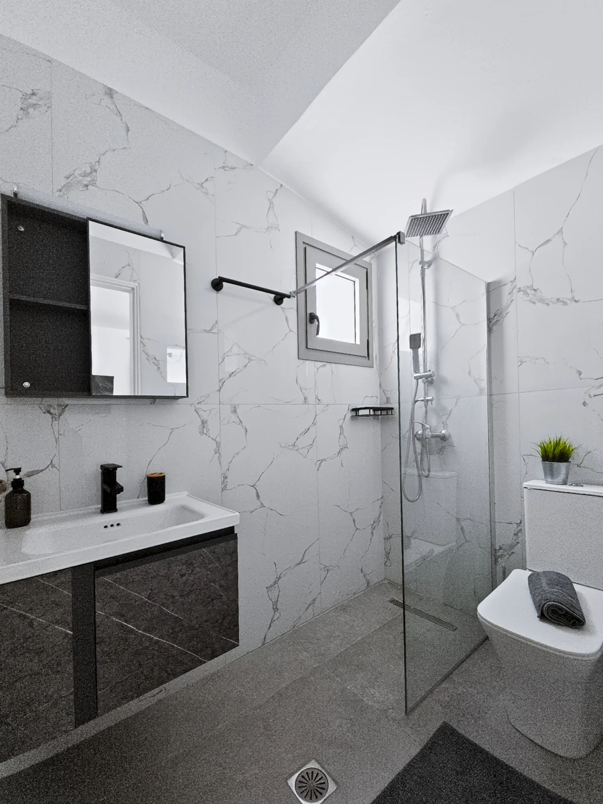 Studio 3: bright private bathroom with a walk-in shower