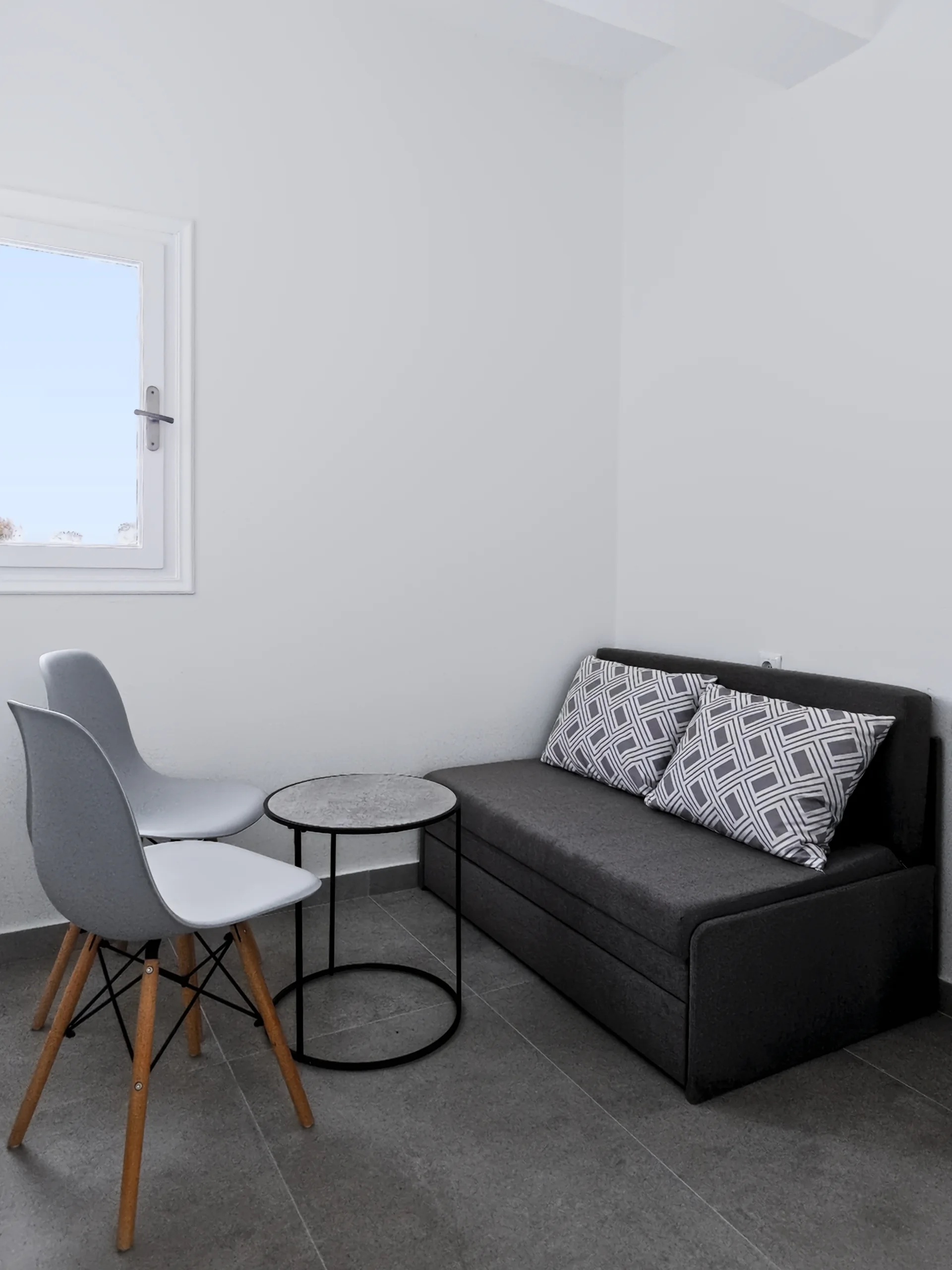 Studio 3: sofa bed and seating area inside the studio