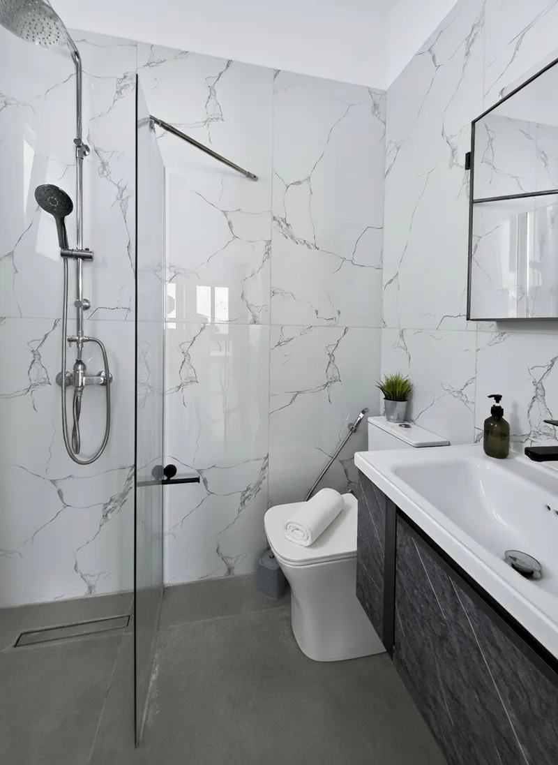 Studio 4: bright private bathroom with a walk-in shower