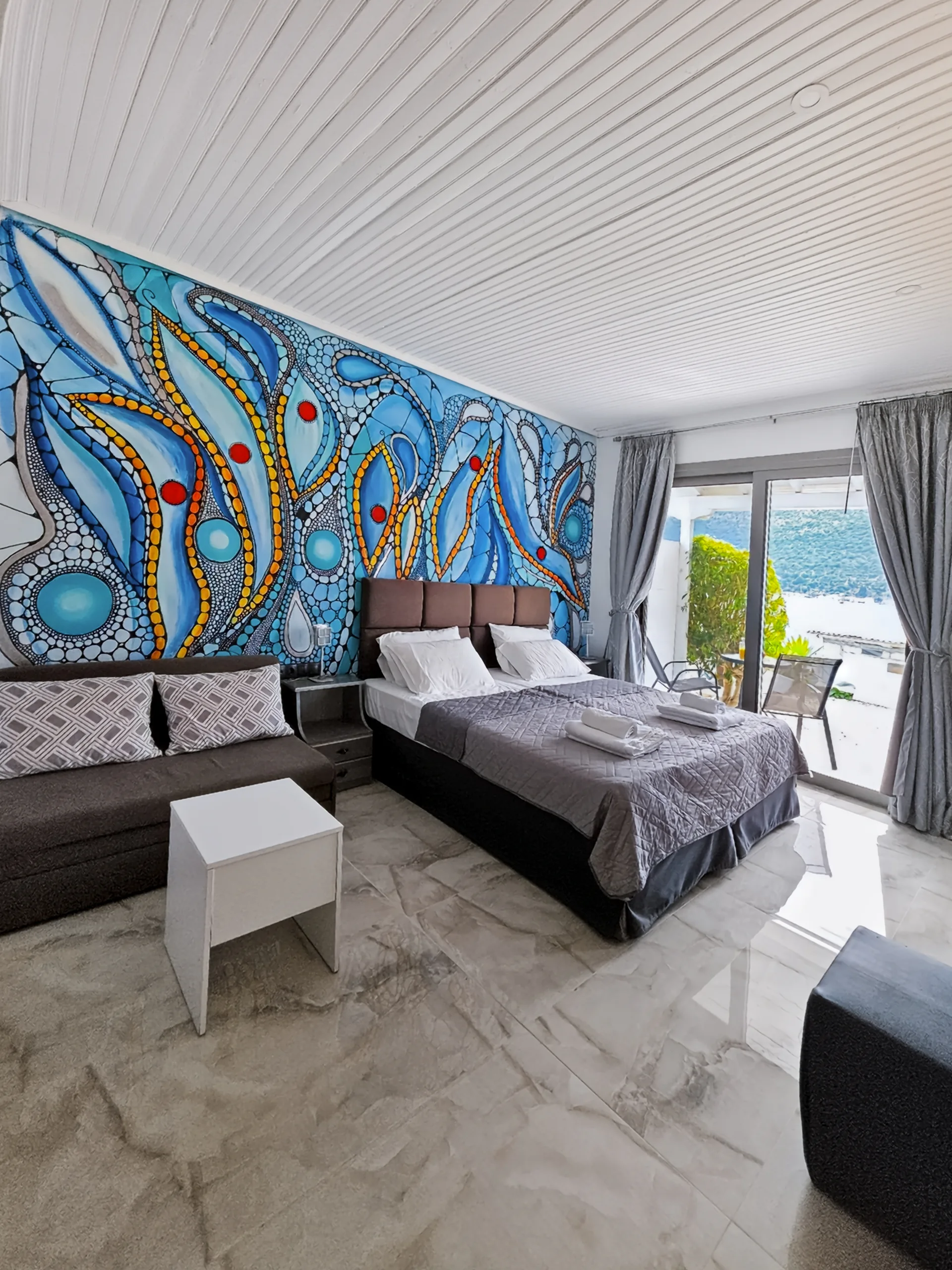 Studio 12: open-plan sleeping and living area at Chakalaka Resort