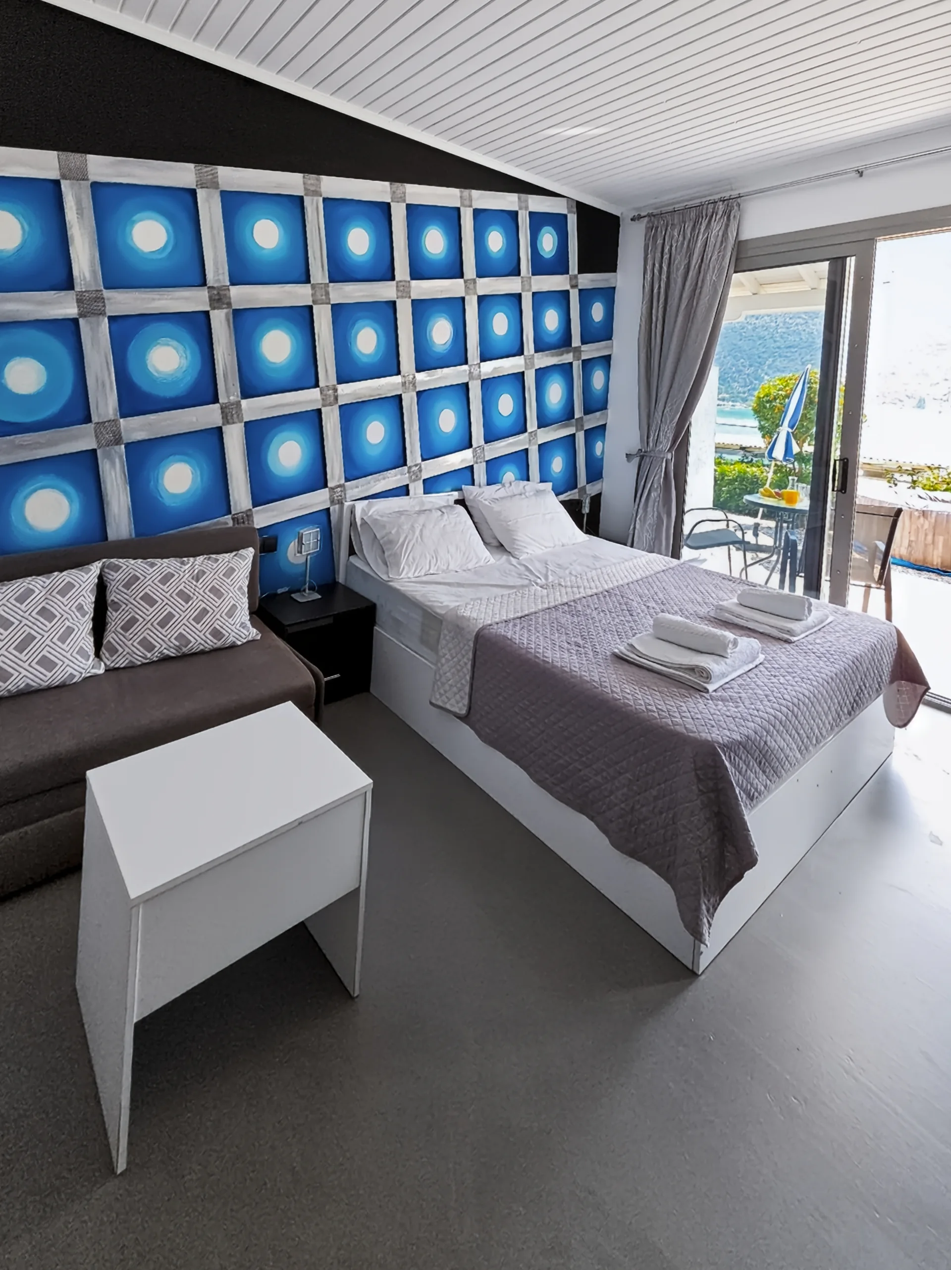 Studio 14: open-plan sleeping and living area at Chakalaka Resort