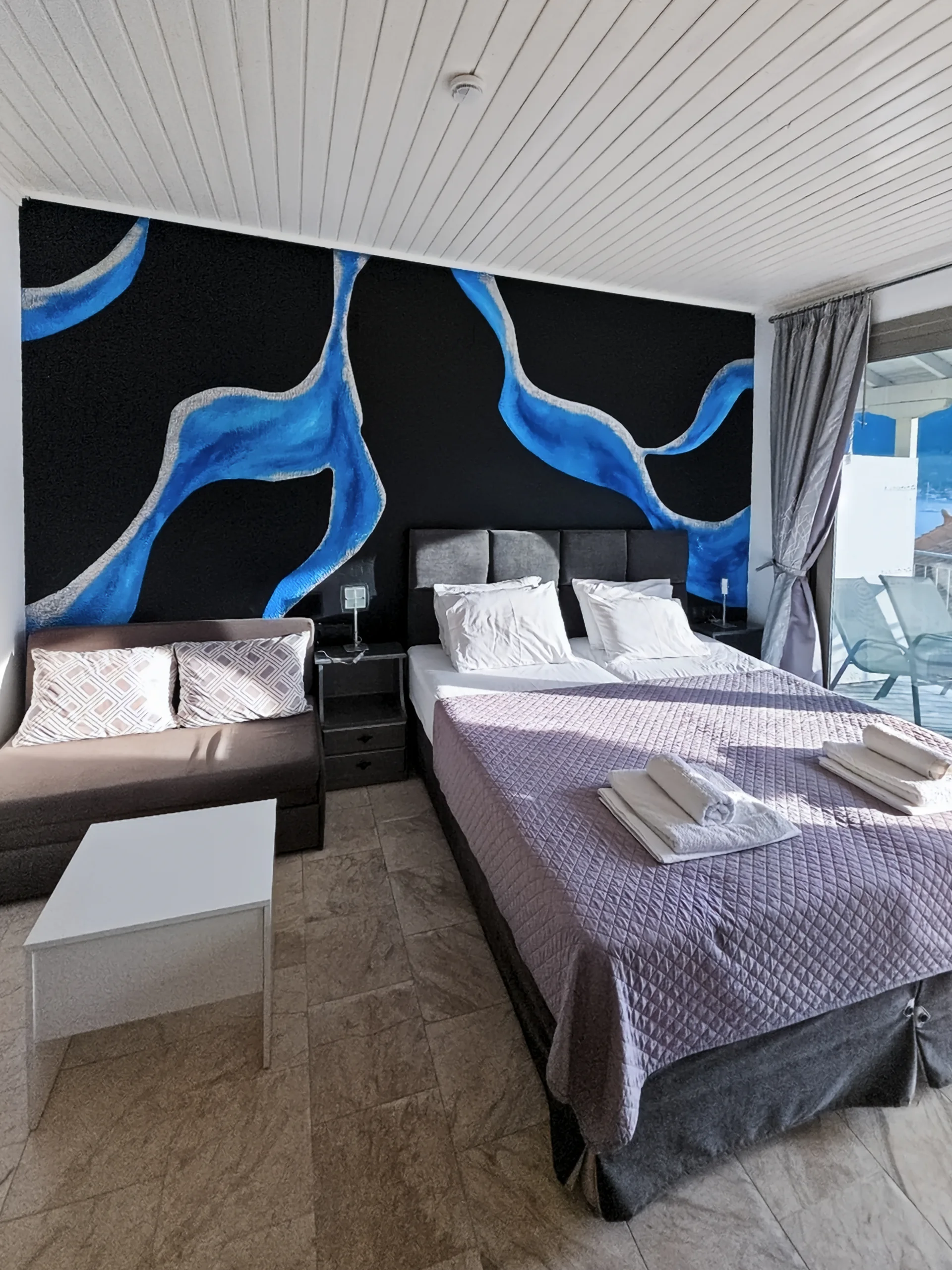 Studio 16: open-plan sleeping and living area at Chakalaka Resort
