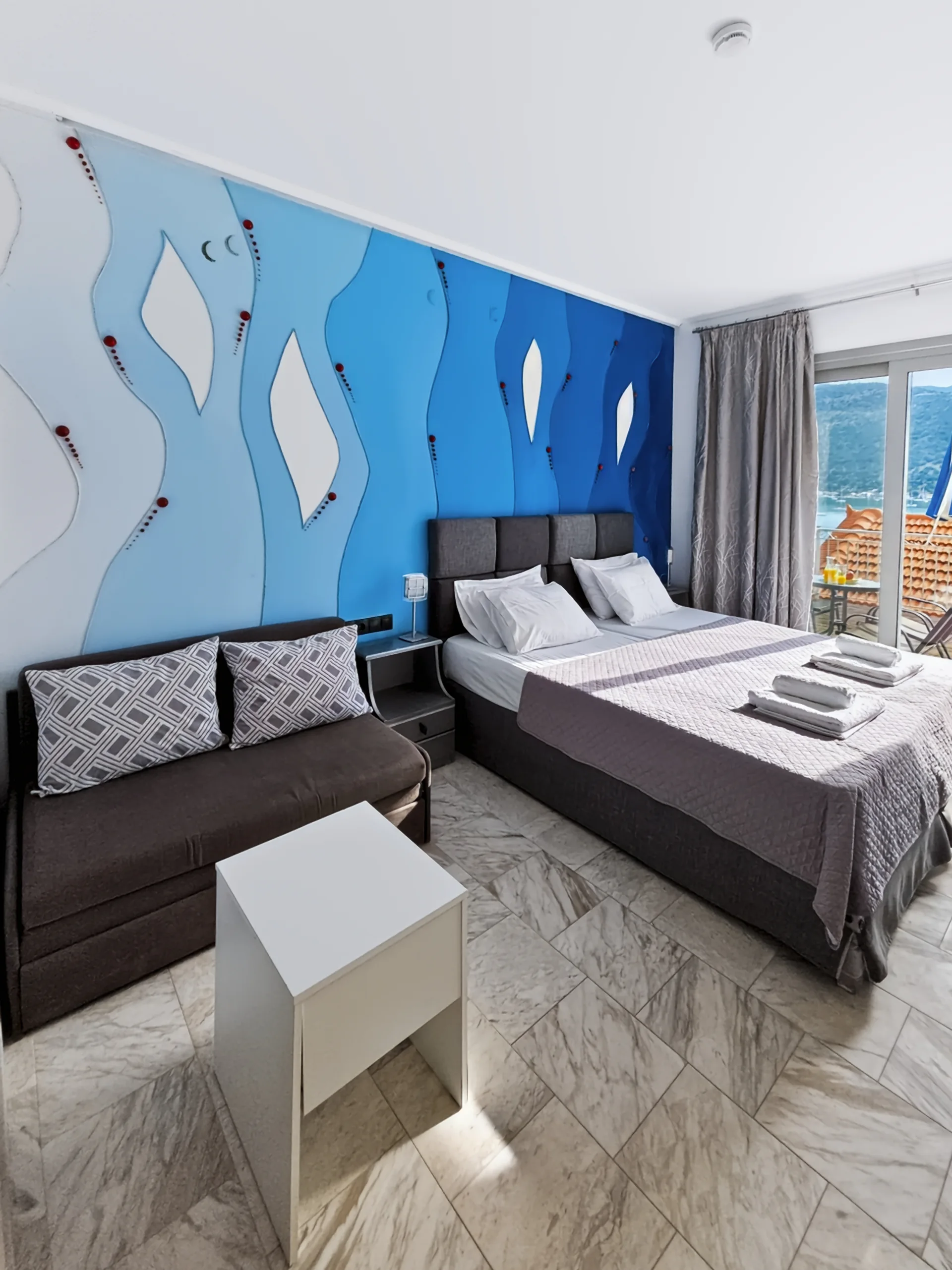 Studio 18: open-plan sleeping and living area at Chakalaka Resort