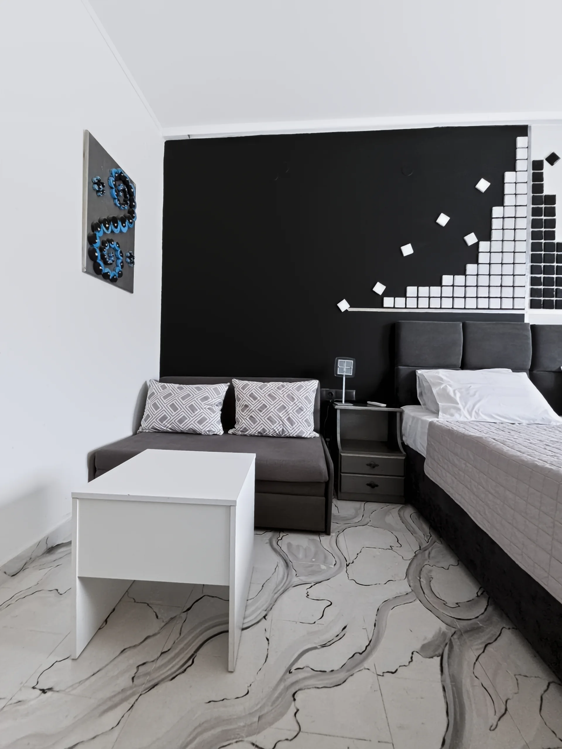 Studio 19: open-plan sleeping and living area at Chakalaka Resort
